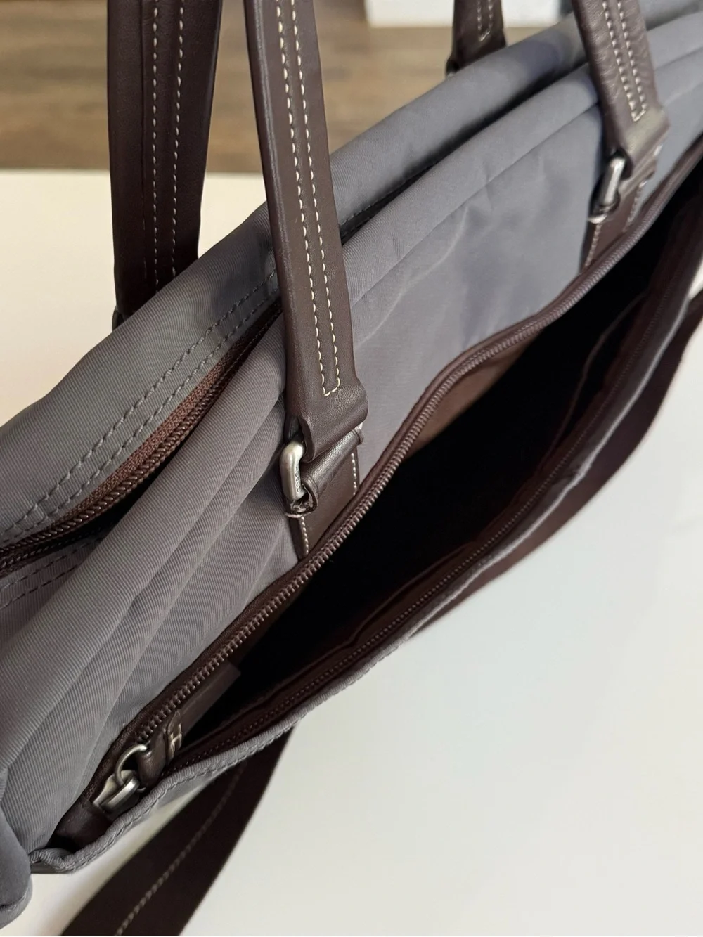 Coach Varick Nylon Leather Messenger Laptop Travel Bag Grey Brown F70681